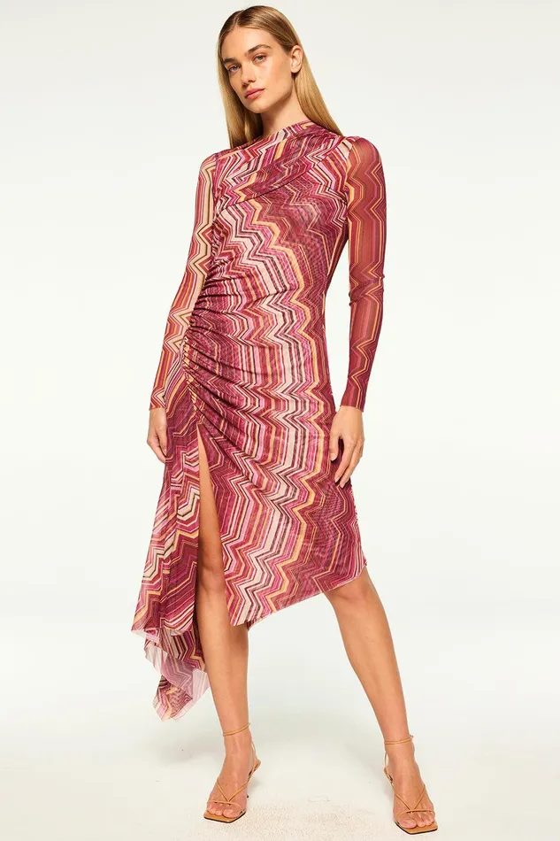 Women MISA Los Angeles Jersey and Mesh MARINA DRESS La Banda Crimson Mesh