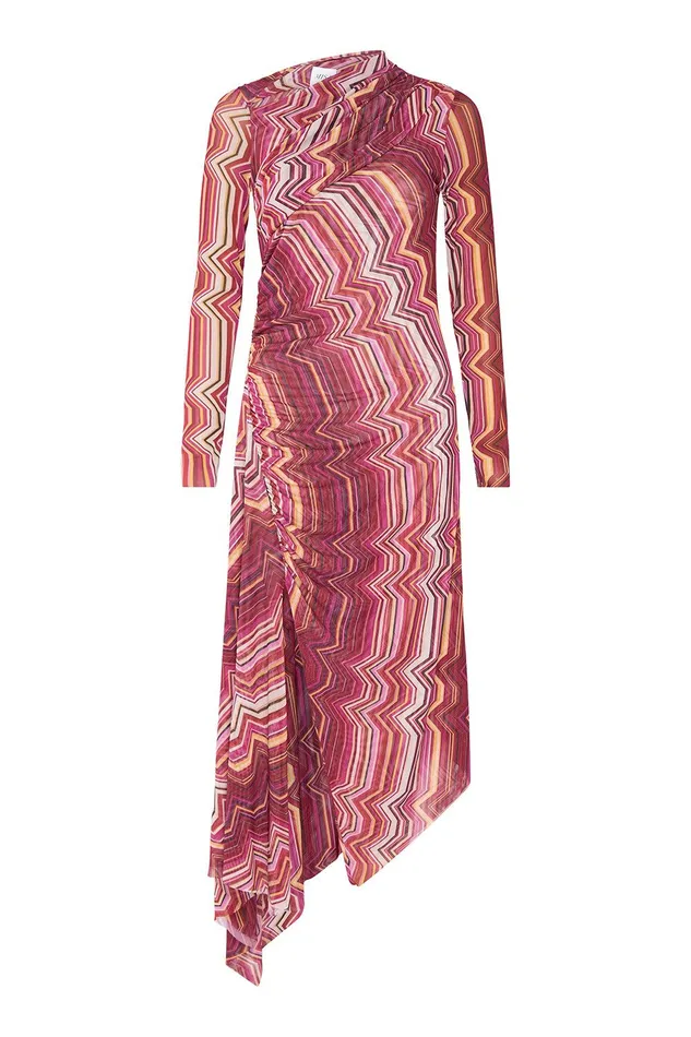 Women MISA Los Angeles Jersey and Mesh MARINA DRESS La Banda Crimson Mesh