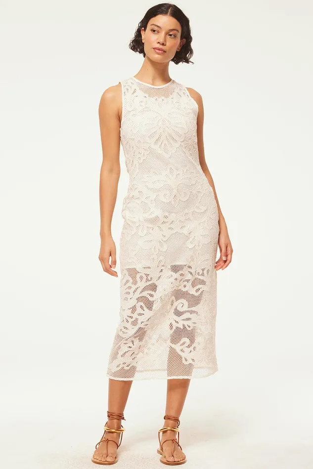 Women MISA Los Angeles Jersey and Mesh SOFANDEH DRESS Embroidered Mesh