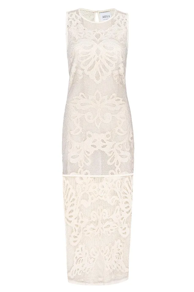 Women MISA Los Angeles Jersey and Mesh SOFANDEH DRESS Embroidered Mesh