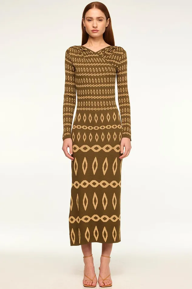 Women MISA Los Angeles Knits LAINEY DRESS Olive Geo Stripe