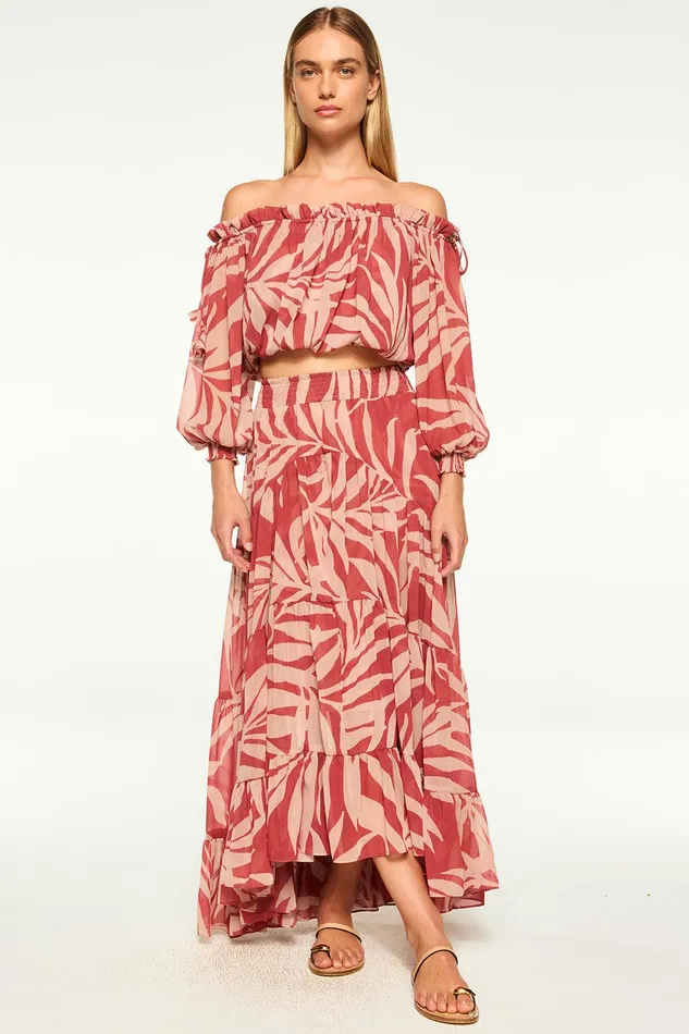 Women MISA Los Angeles Matching Sets MARIE SKIRT Rust Palm Frond