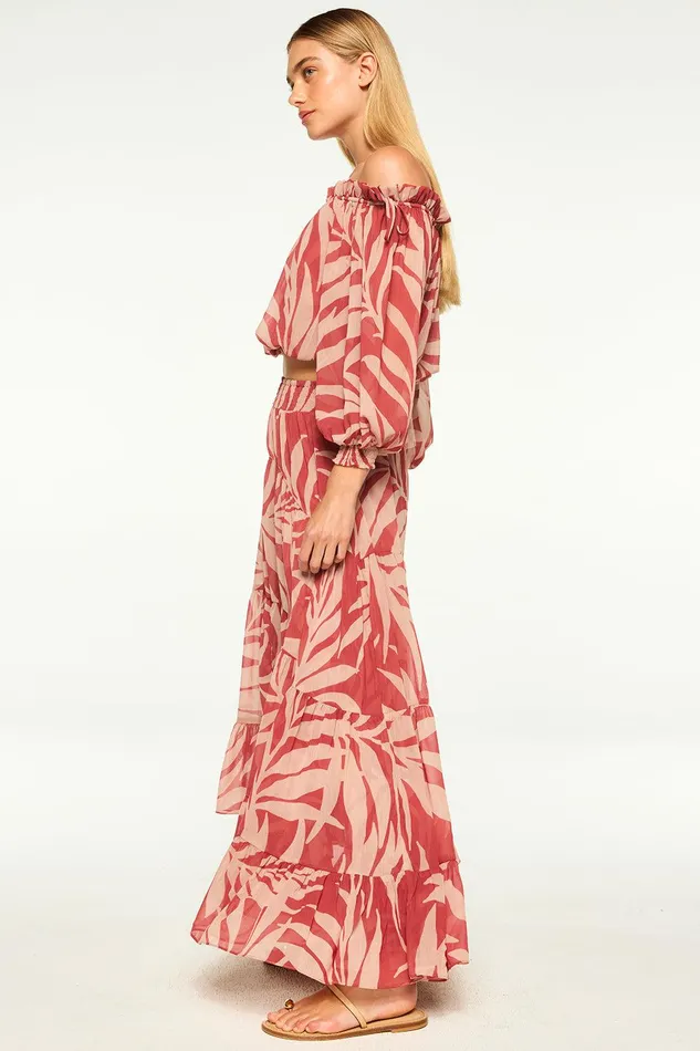Women MISA Los Angeles Matching Sets MARIE SKIRT Rust Palm Frond
