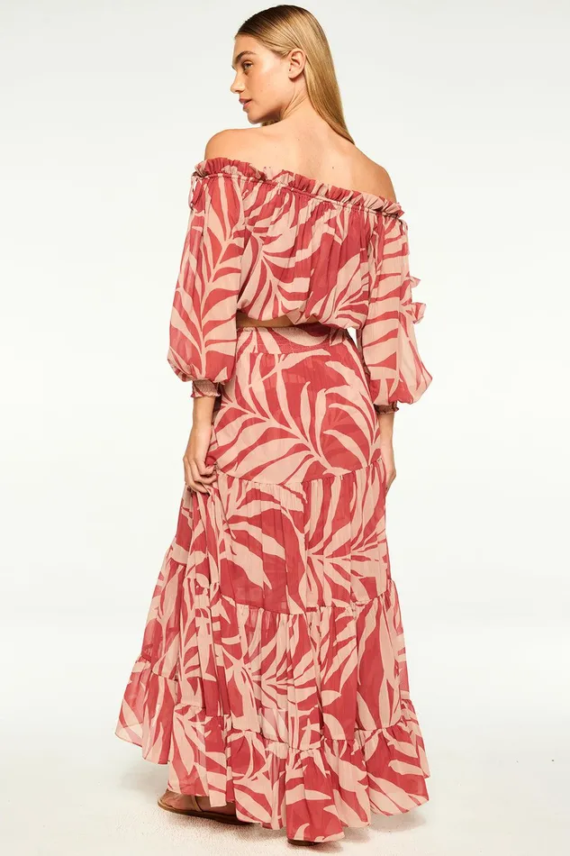 Women MISA Los Angeles Matching Sets MARIE SKIRT Rust Palm Frond