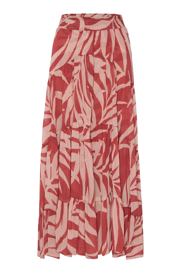 Women MISA Los Angeles Matching Sets MARIE SKIRT Rust Palm Frond