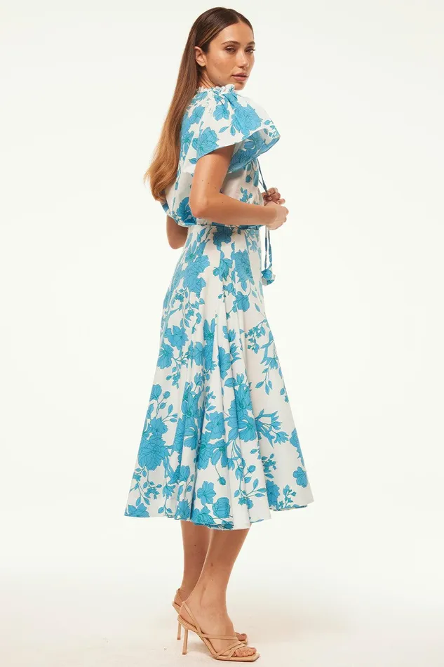 Women MISA Los Angeles Matching Sets SUPARNA TOP Turquoise Flora Poplin