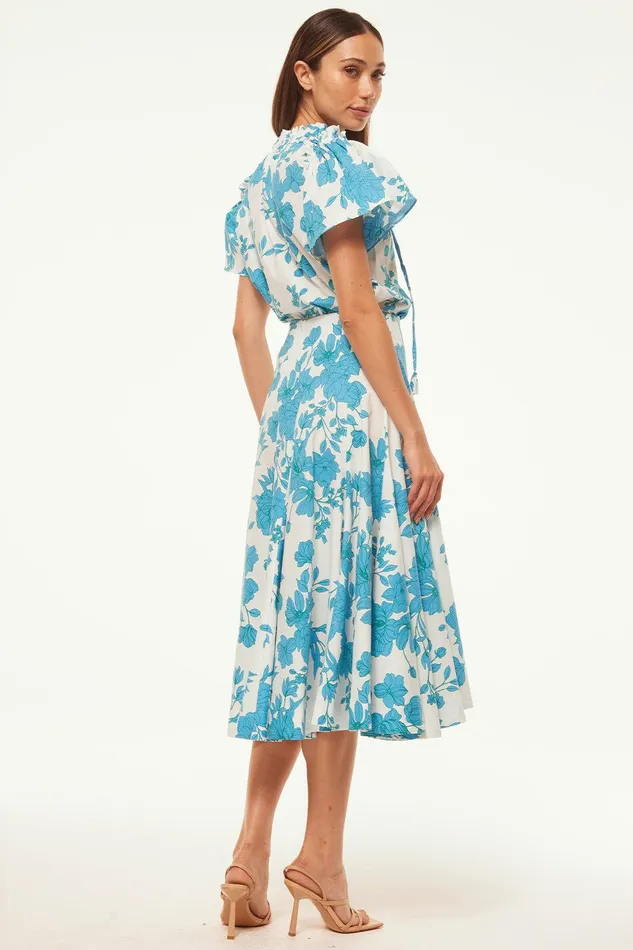 Women MISA Los Angeles Matching Sets SUPARNA TOP Turquoise Flora Poplin