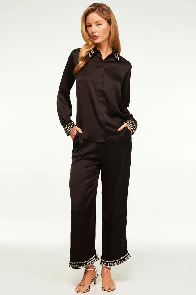 Women MISA Los Angeles Pants LEIA PANT Black Satin