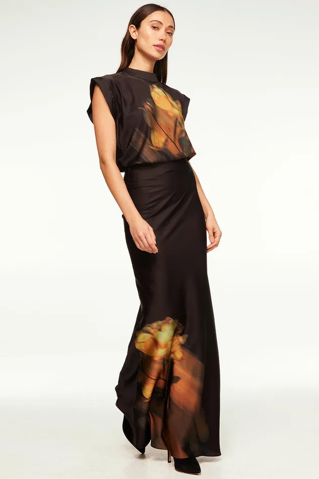 Women MISA Los Angeles Skirts and Shorts SIERRA SKIRT Yellow Rose Satin