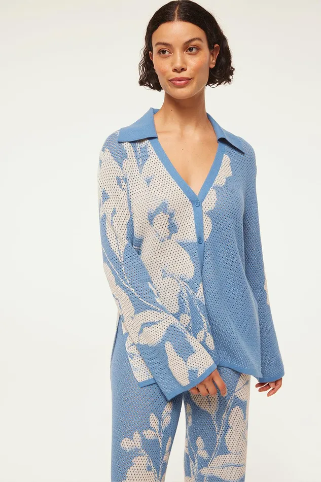 Women MISA Los Angeles Tops LORCA TOP Blue Hibiscus Flora