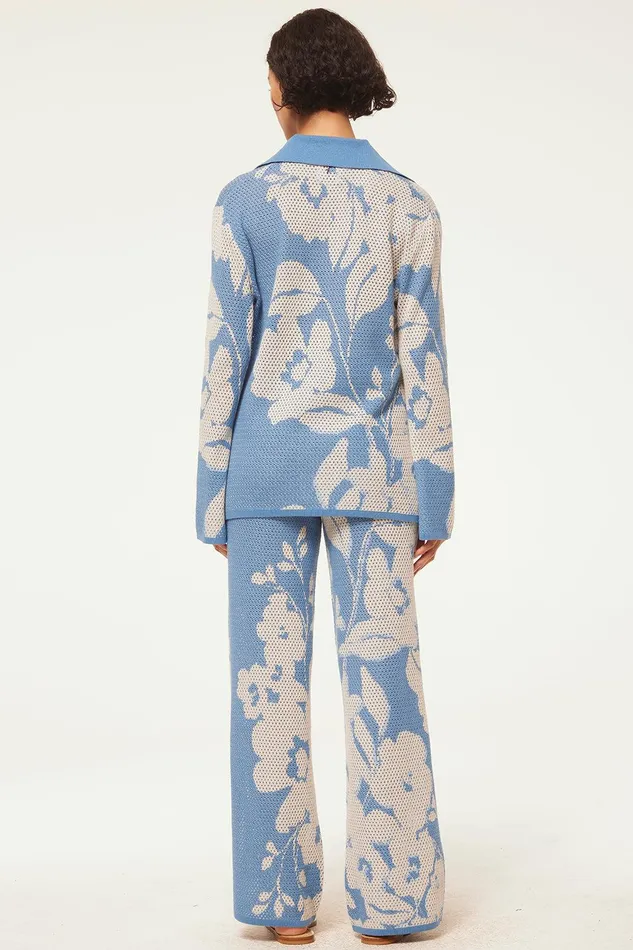 Women MISA Los Angeles Tops LORCA TOP Blue Hibiscus Flora