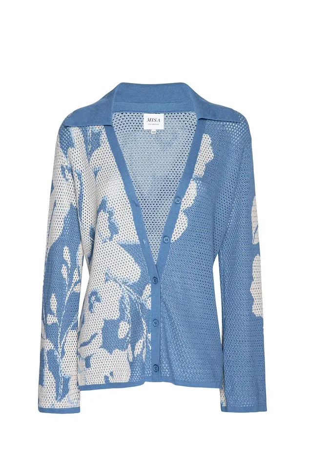 Women MISA Los Angeles Tops LORCA TOP Blue Hibiscus Flora