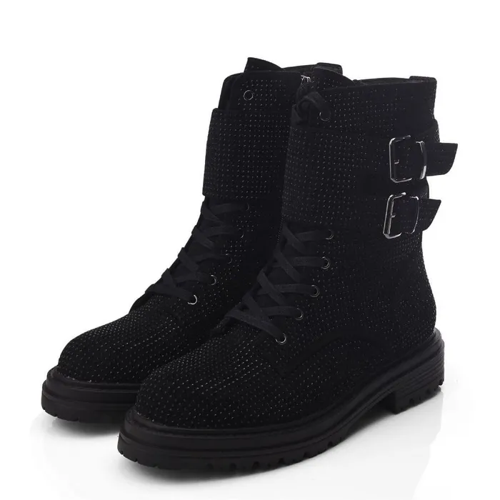 Women Moda In Pelle Chunky Boots Zori Black Textile