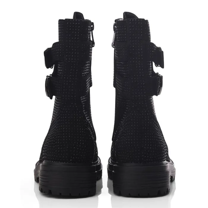 Women Moda In Pelle Chunky Boots Zori Black Textile