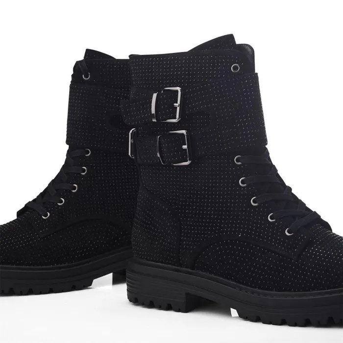 Women Moda In Pelle Chunky Boots Zori Black Textile
