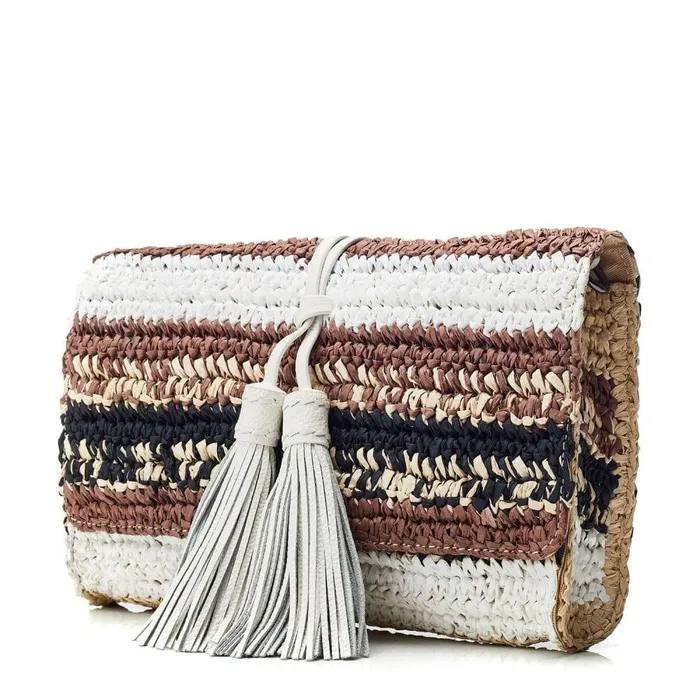 Women Moda In Pelle Clutch Bags Elba Clutch Black Raffia