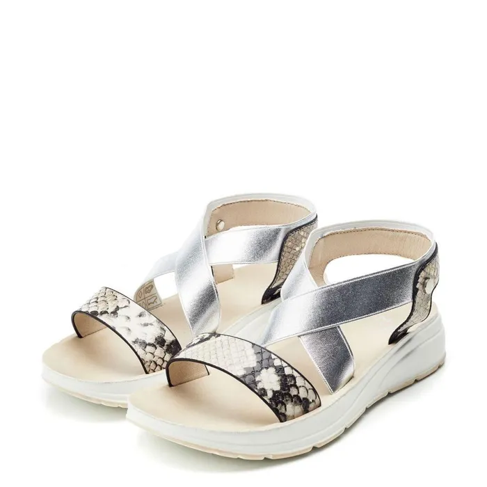 Women Moda In Pelle Flatform Sandals Rosanne Natural Snake Snake Print