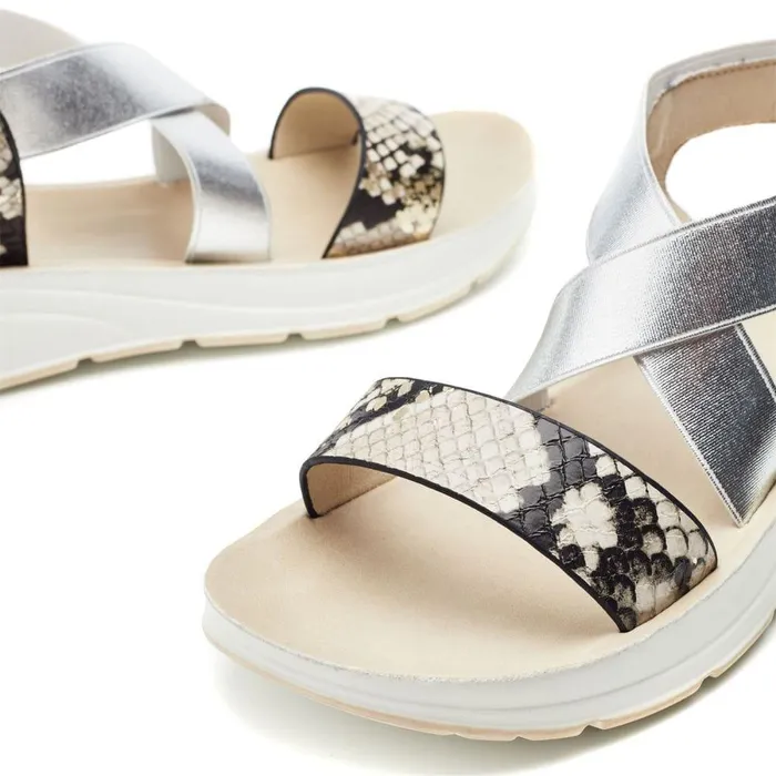 Women Moda In Pelle Flatform Sandals Rosanne Natural Snake Snake Print