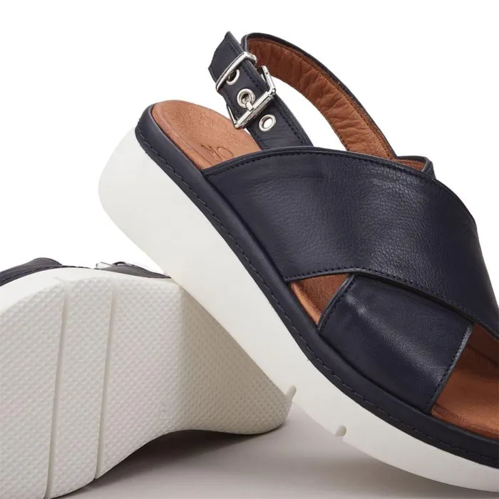 Women Moda In Pelle Wedge Sandals Piami Navy Leather