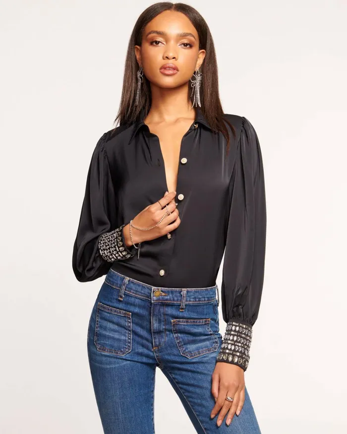 Women Monroe Button Down Top Black Ramy Brook Tops