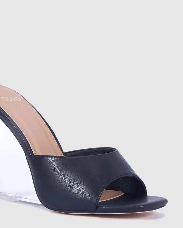 Women Mules NOVO Shoes BENNETT BLACK Wedge Heels