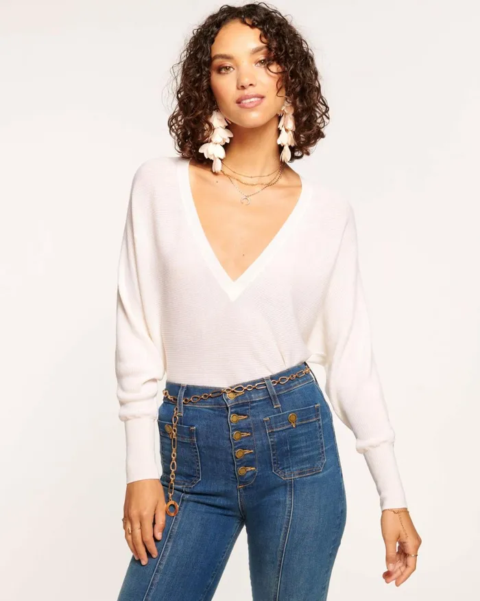 Women Nevaeh VNeck Sweater Ivory Ramy Brook Tops