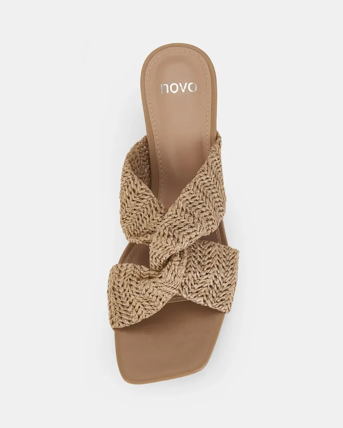 Women NOVO Shoes URBINOS NATURAL RAFFIA Open Toe Heels Party