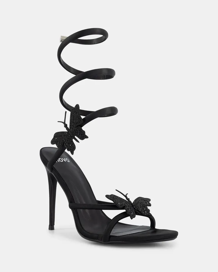 Women NOVO Shoes ZAISHA BLACK Open Toe Heels Party