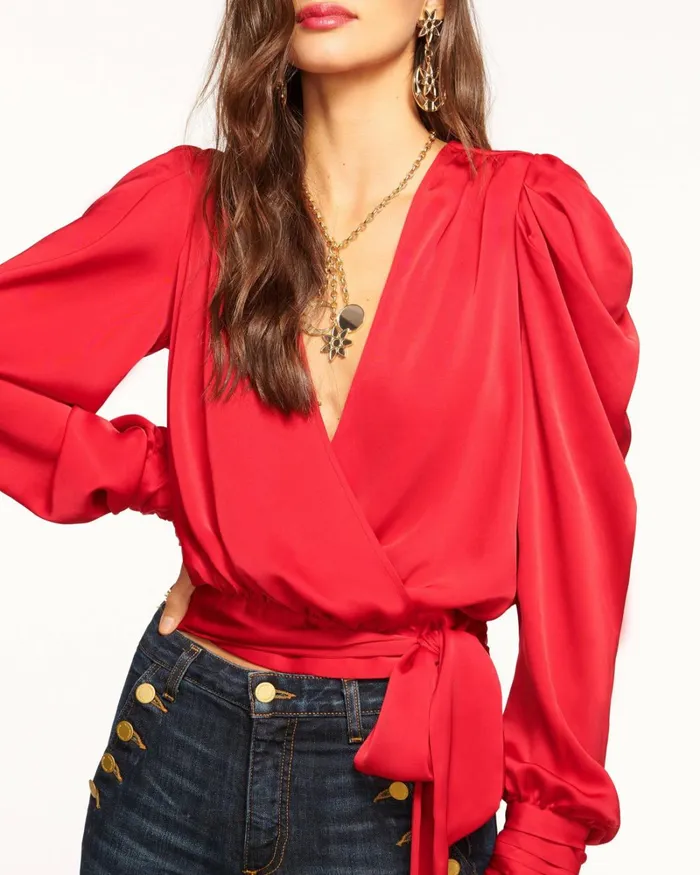 Women Pauline Puff Sleeve Blouse Soiree Red Ramy Brook Tops Women Pauline Puff Sleeve Blouse Soiree Red Ramy Brook Tops