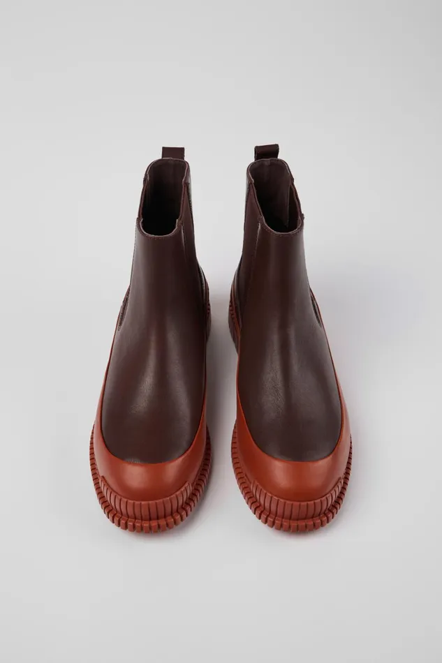 Women Pix Red And Brown Leather Chelsea Boots Camper Ankle Boots Women Pix Red And Brown Leather Chelsea Boots Camper Ankle Boots