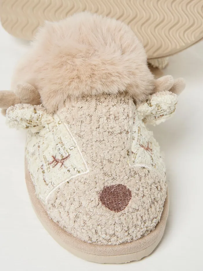 Women Pyjamas and Nightwear Fat Face Delilah Ivory Deer Slippers