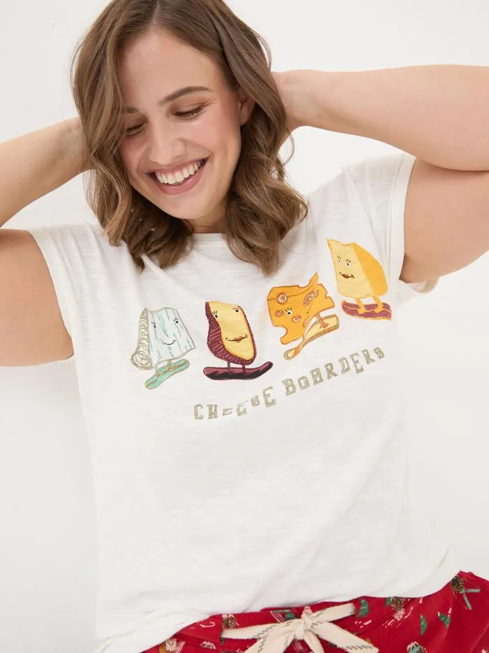 Women Pyjamas and Nightwear Fat Face Ivory Cheese Graphic TShirt