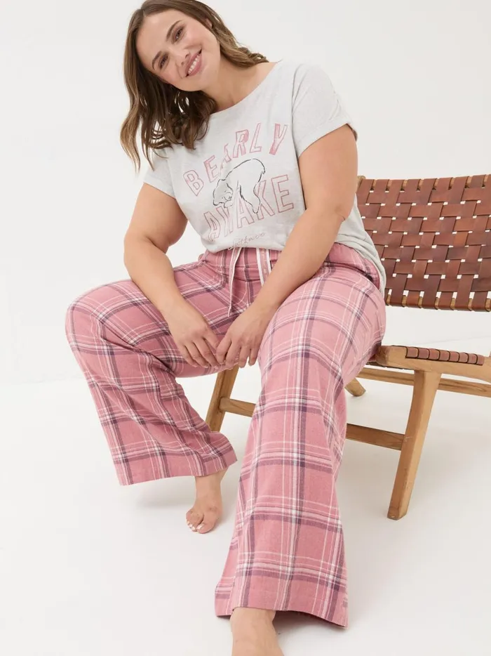 Women Pyjamas and Nightwear Fat Face Lola Pink Check 100 Cotton Pyjama Bottoms