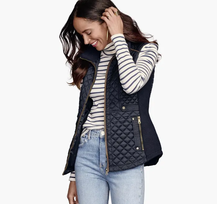 Women Quilted Vest Navy JohnstonandMurphy Coats Jackets and Vests