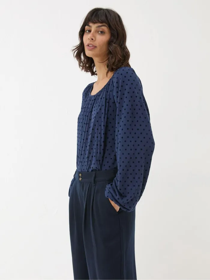 Women Shirts and Blouses Fat Face Lily Blue Navy Spot Top