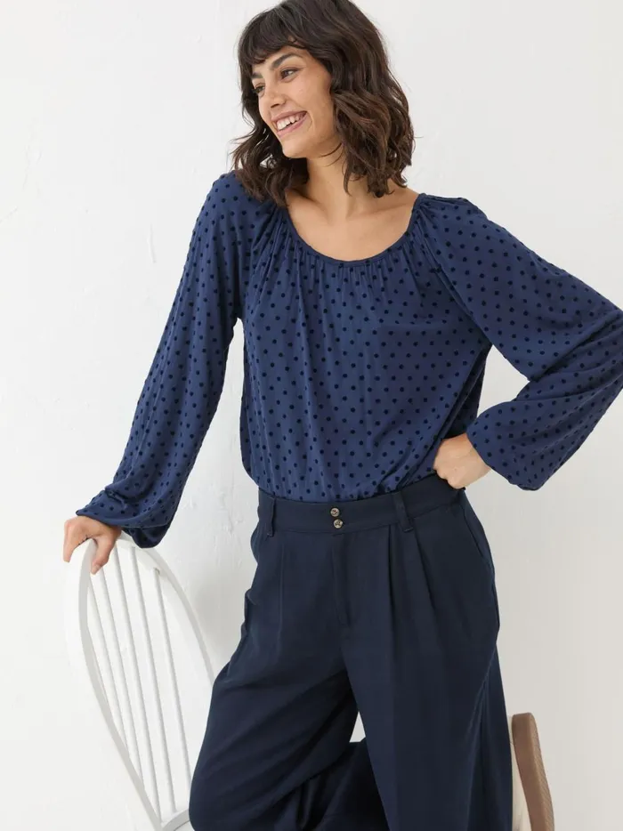 Women Shirts and Blouses Fat Face Lily Blue Navy Spot Top