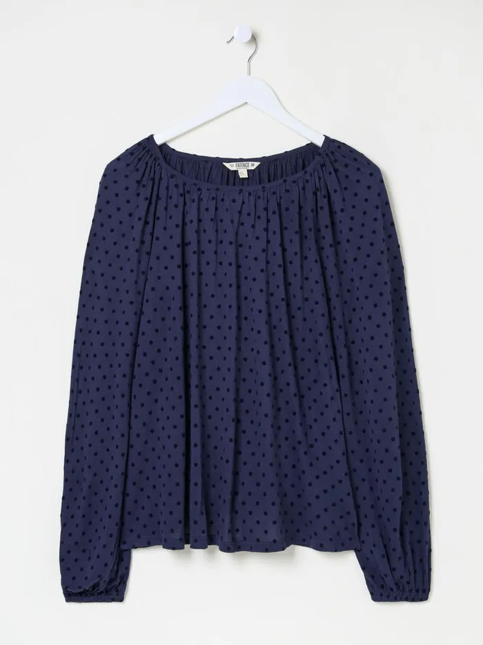 Women Shirts and Blouses Fat Face Lily Blue Navy Spot Top