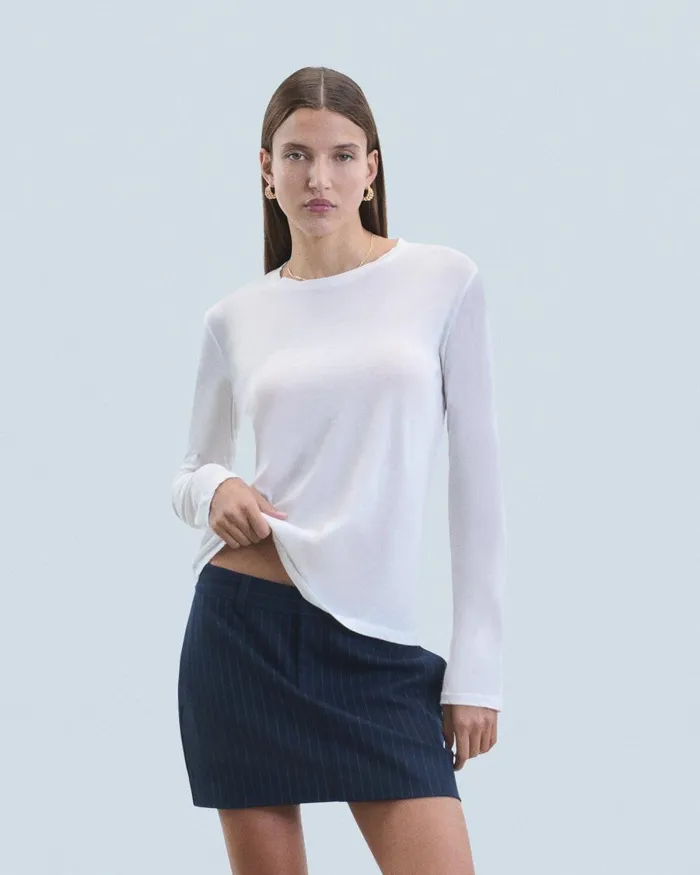 Women Shirts TShirts and Tops From Future Crewneck Long Sleeve TShirt White