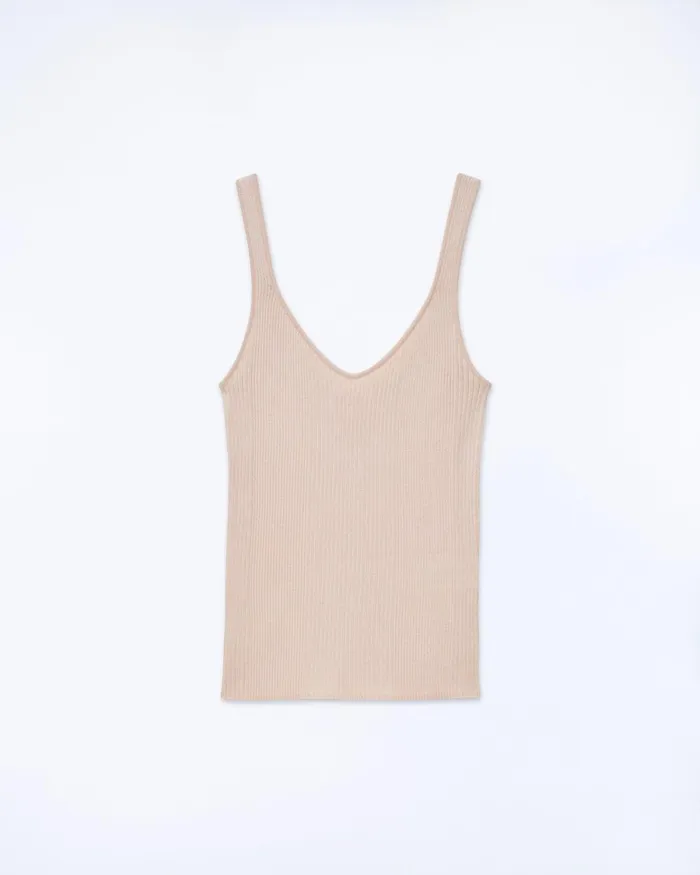 Women Shirts TShirts and Tops From Future Plain Ribbed Tank Top Light Beige
