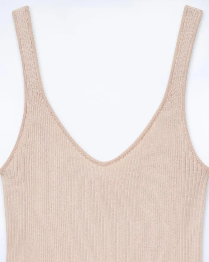 Women Shirts TShirts and Tops From Future Plain Ribbed Tank Top Light Beige