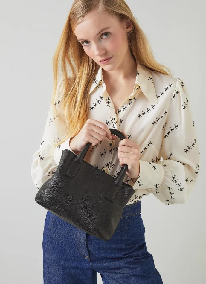 Women Shoulder Bags LKBennett Lilith Black Grainy Leather Mini Tote Bag