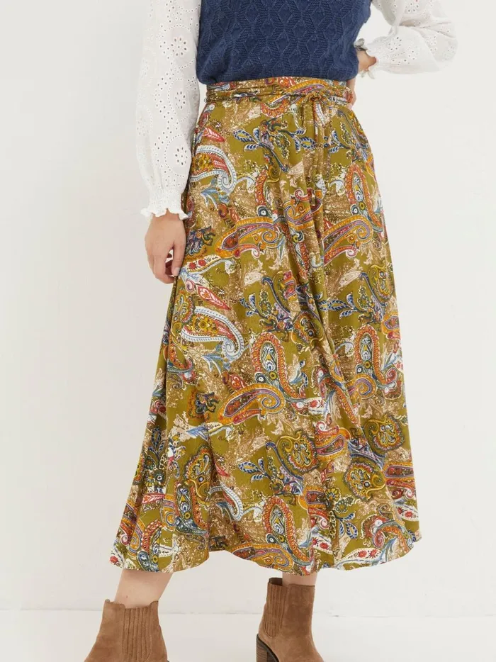Women Skirts Fat Face Amelie Green Prairie Paisley Midi Skirt