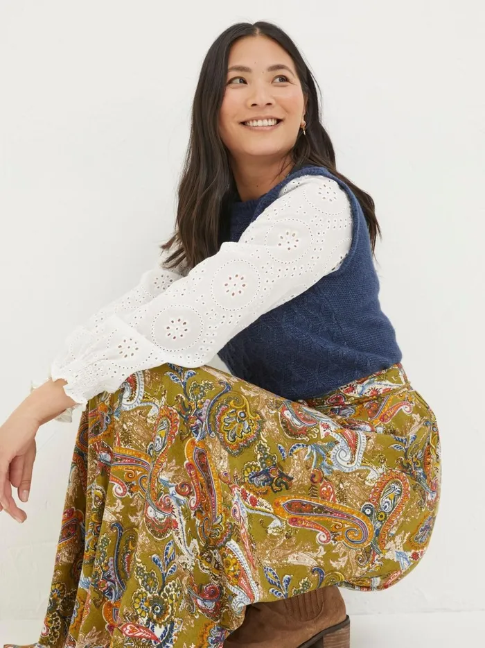 Women Skirts Fat Face Amelie Green Prairie Paisley Midi Skirt