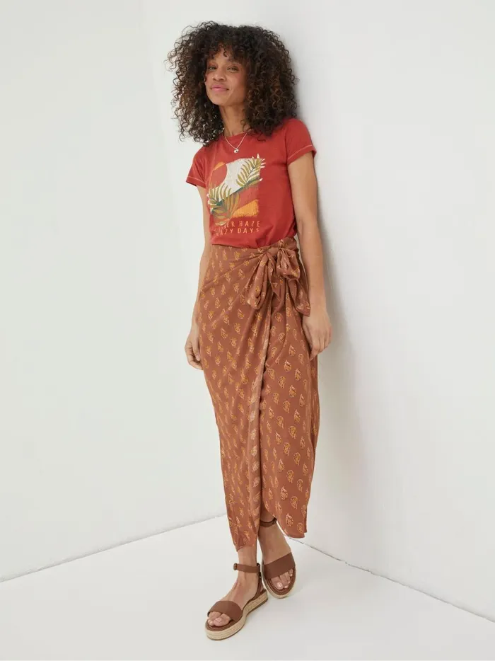 Women Skirts Fat Face Brown Serren Woodblock Midi Skirt
