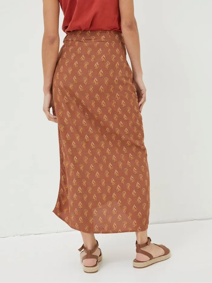 Women Skirts Fat Face Brown Serren Woodblock Midi Skirt