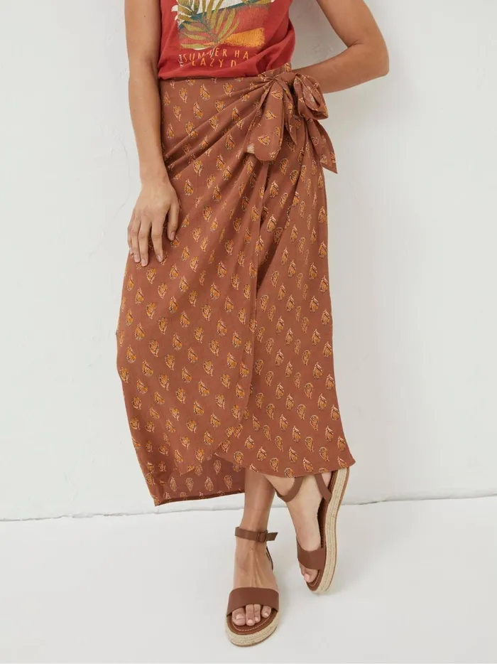 Women Skirts Fat Face Brown Serren Woodblock Midi Skirt