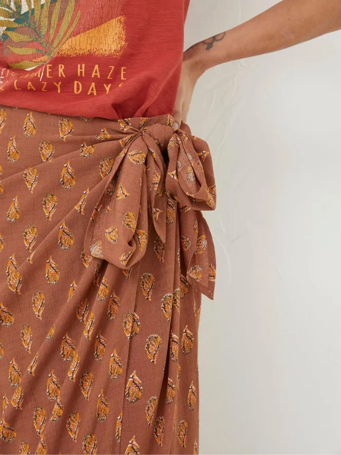 Women Skirts Fat Face Brown Serren Woodblock Midi Skirt
