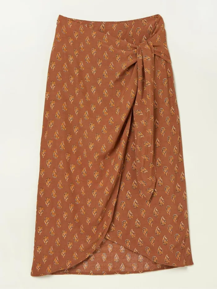 Women Skirts Fat Face Brown Serren Woodblock Midi Skirt