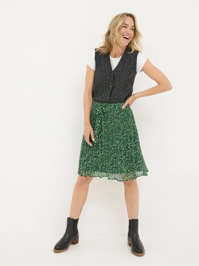 Women Skirts Fat Face Kayleigh Green Floral Marks Pleated Skirt