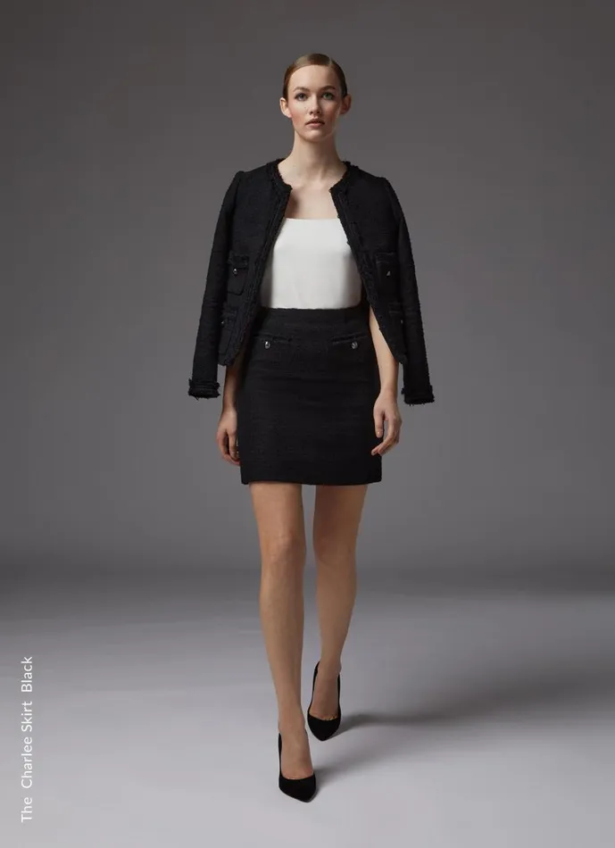 Women Skirts LKBennett Charlie Black Tweed Trim Skirt Black